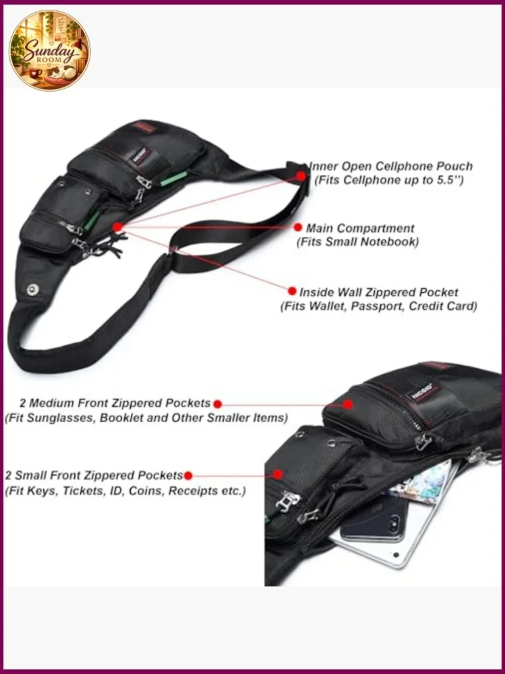 Sling Bag Crossbody Chest Shoulder Backpack Casual Daypack